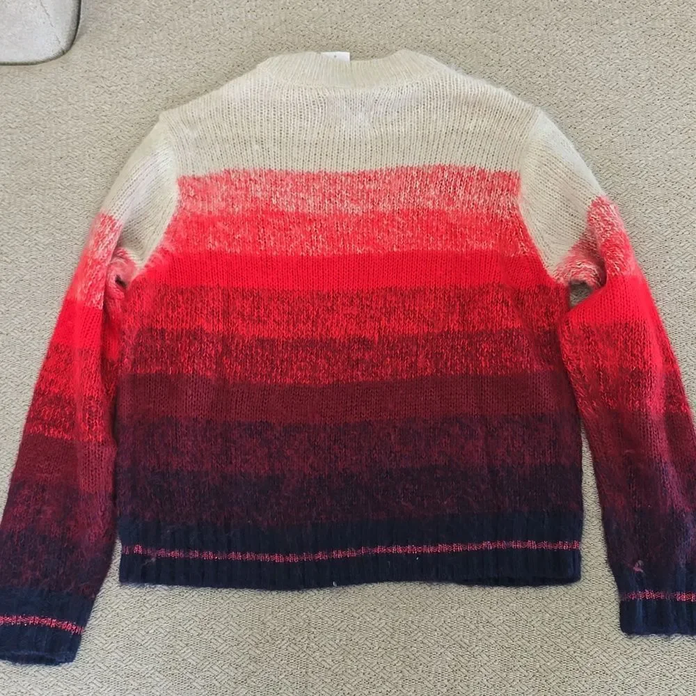 American Eagle Ombre Tan Red Blue Stripe Mock Neck Cozy Sweater - Size Medium - Picture 4 of 13